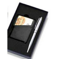 PU Leatherette Card Holder and Money Clip w/ Matching Ball Point Pen in Box
